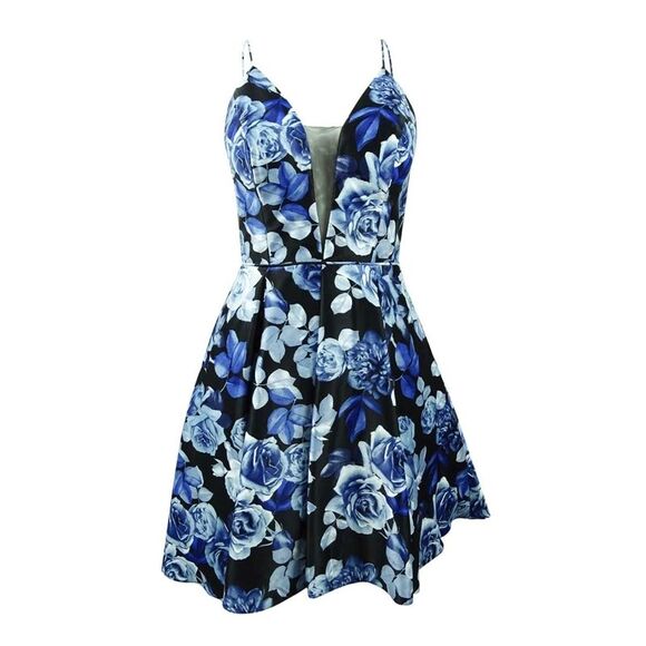 Betsy & Adam Women's Floral-Print Fit & Flare Dress - Black/Blue - Picture 1 of 2